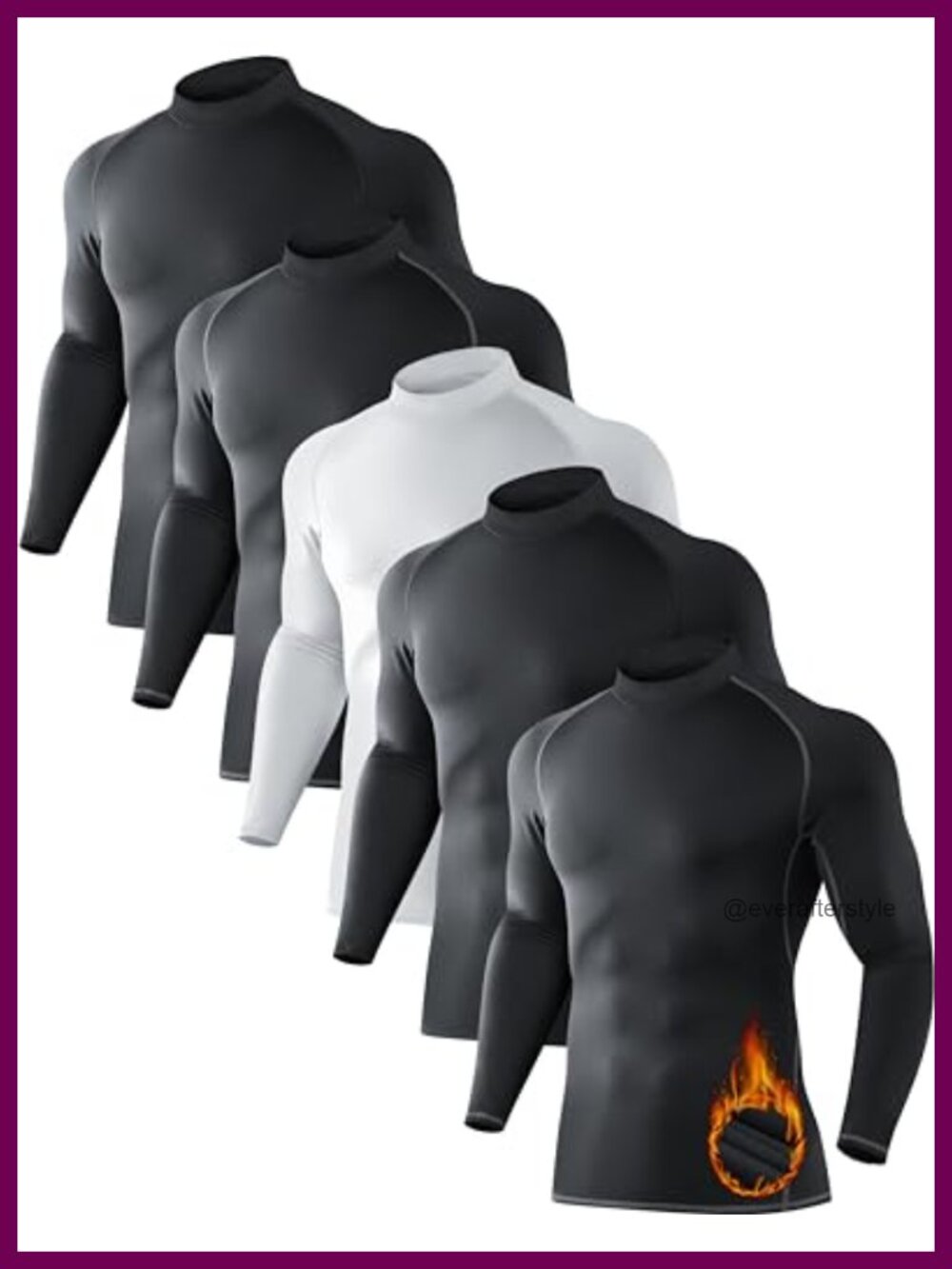 5 Pack Men's Thermal Compression Shirts Fleece Lined Mock Neck Base Layer
